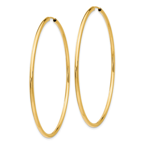 14k Yellow Gold Hoop Earrings, Large Round Polished Minimalist Design for Women