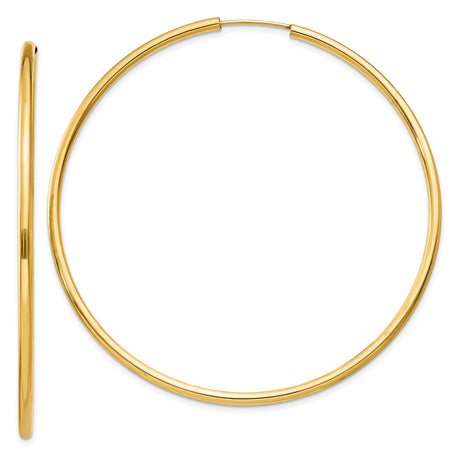 14k Yellow Gold Hoop Earrings, Large Round Polished Minimalist Design for Women