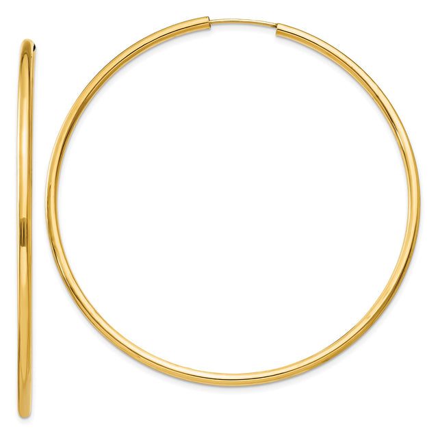 14k Yellow Gold Hoop Earrings, Large Round Polished Minimalist Design for Women