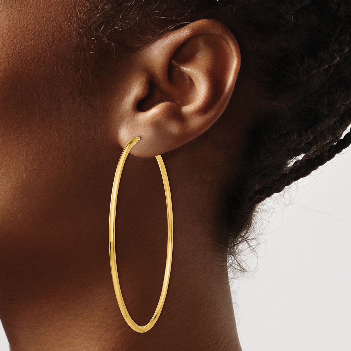 14k Yellow Gold Hoop Earrings, Classic Large Polished Hoops, Smooth Finish, Lightweight Jewelry