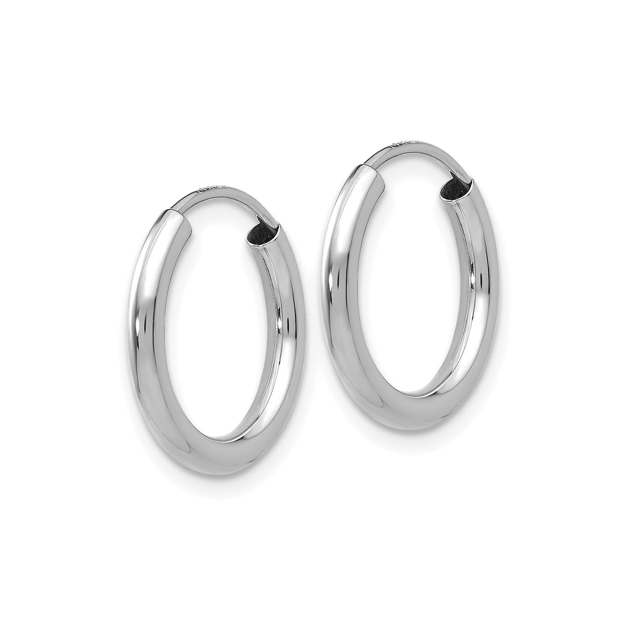 14k White Gold Hoop Earrings, Polished Minimalist Design, Unisex Lightweight Style