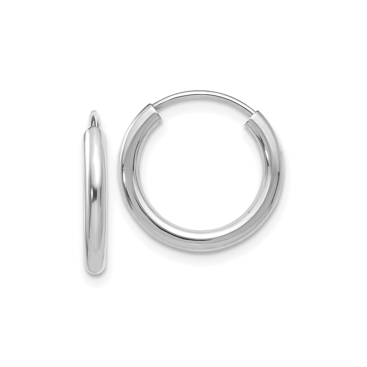 14k White Gold Hoop Earrings, Polished Minimalist Design, Unisex Lightweight Style