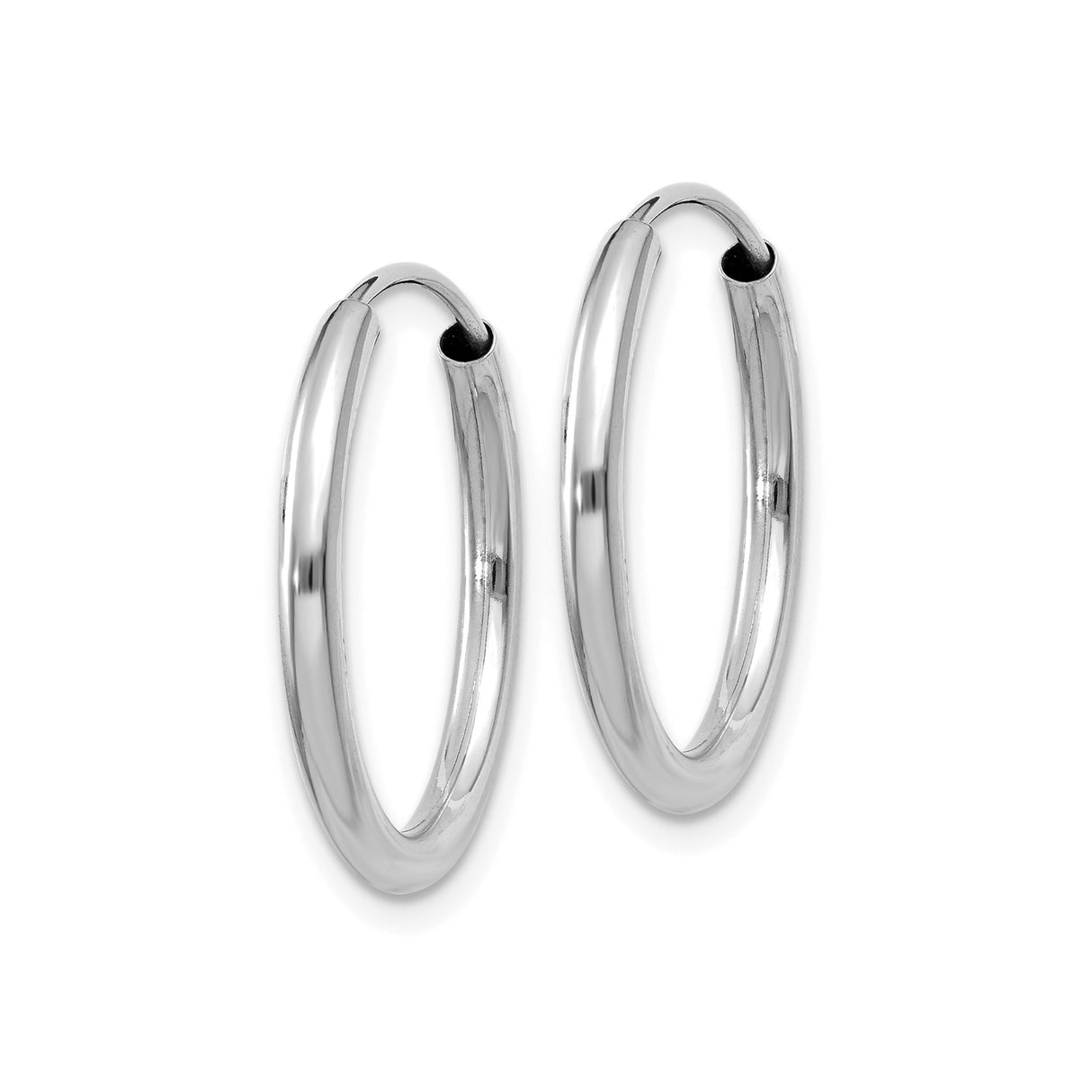 14k White Gold Hoop Earrings, Classic Round Smooth High Polish Finish, Lightweight Medium Size