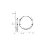 14k White Gold Hoop Earrings, Classic Round Smooth High Polish Finish, Lightweight Medium Size