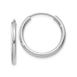 14k White Gold Hoop Earrings, Classic Round Smooth High Polish Finish, Lightweight Medium Size