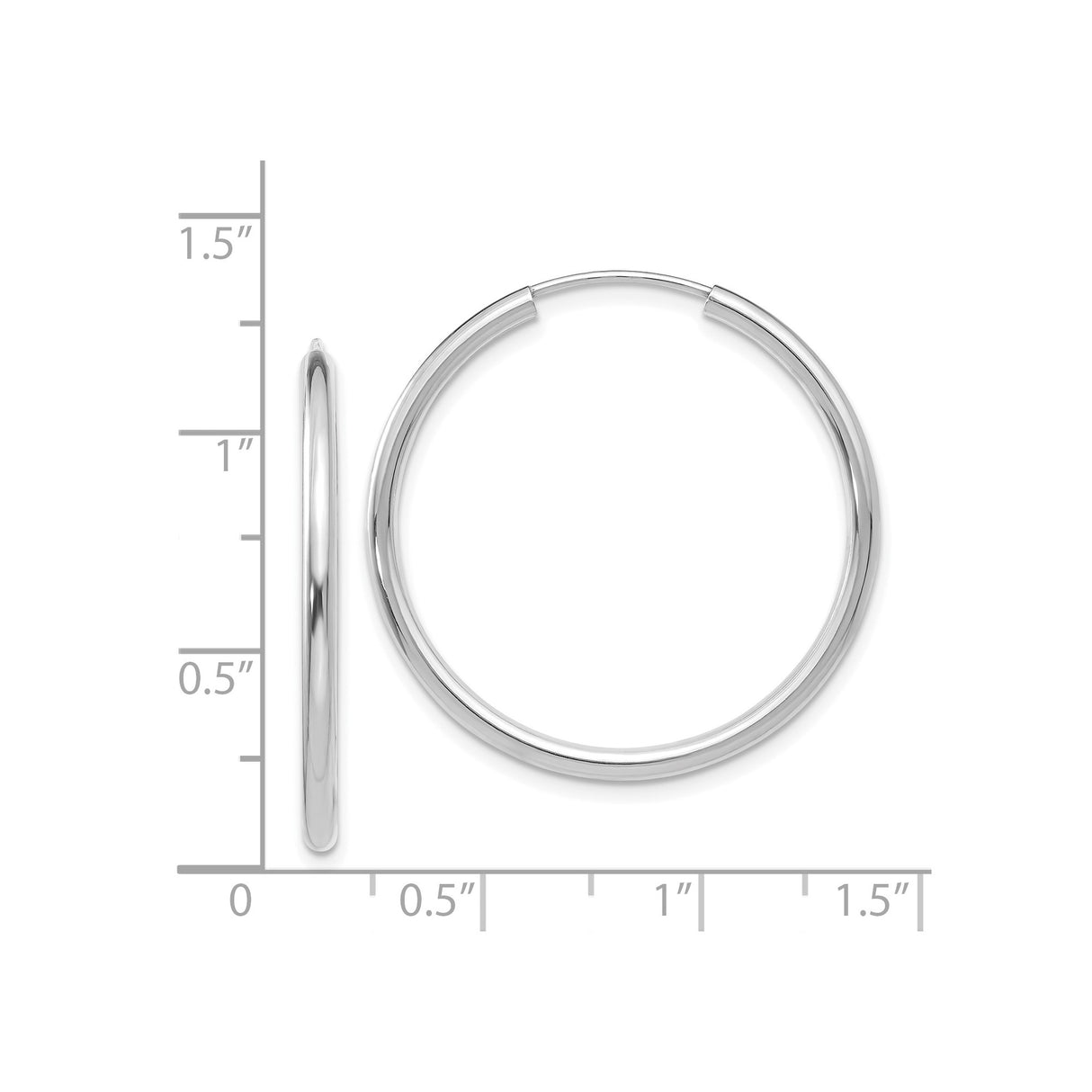 14k White Gold Hoop Earrings, Polished Minimalist Small Endless Hoops for Women