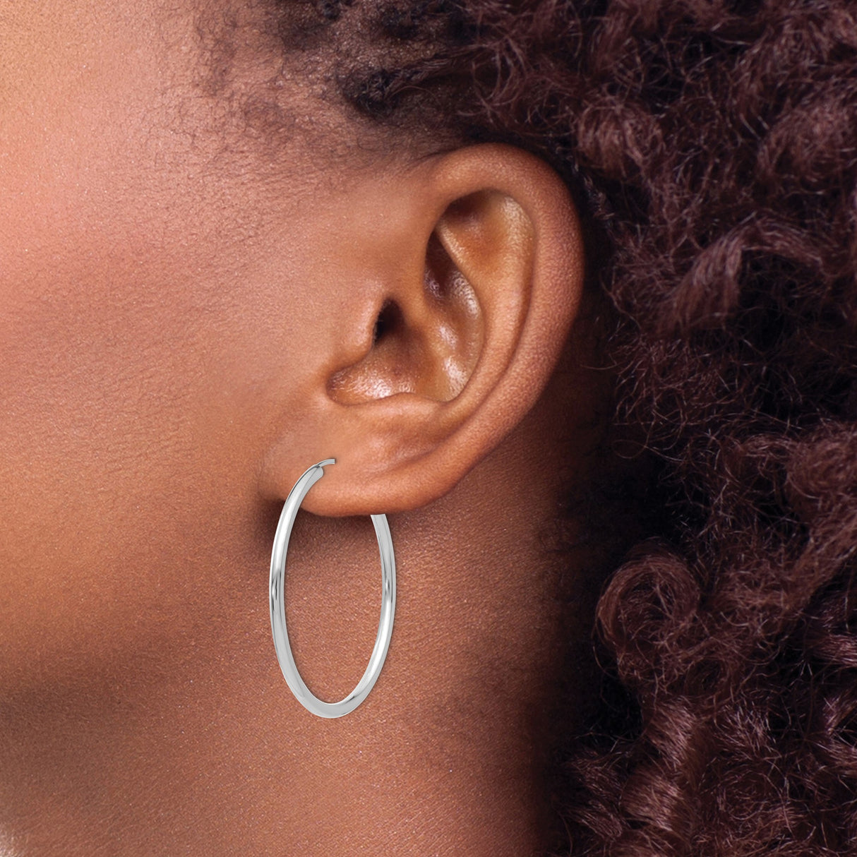 14k White Gold Hoop Earrings, Polished Minimalist Design, Lightweight Everyday Jewelry for Women