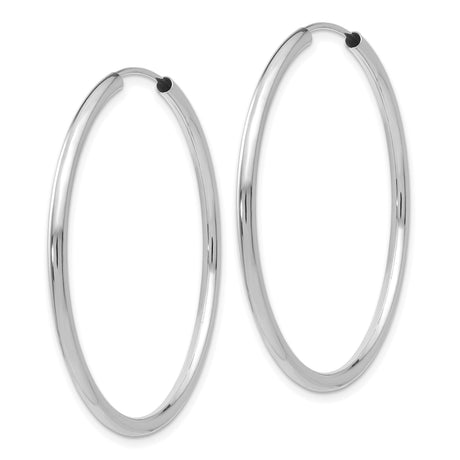 14k White Gold Hoop Earrings, Smooth Round Minimalist Design, Polished Finish, Lightweight Hoops