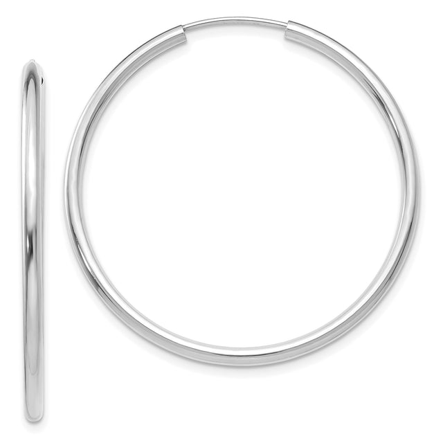 14k White Gold Hoop Earrings, Smooth Round Minimalist Design, Polished Finish, Lightweight Hoops