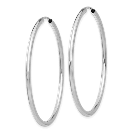14k White Gold Hoop Earrings, Polished Round Minimalist Design for Women