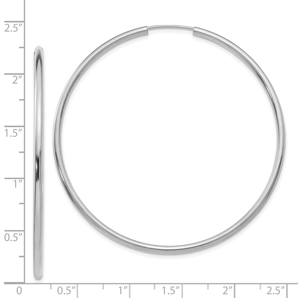 14k White Gold Hoop Earrings, Lightweight Endless Design, High Polish Finish, Unisex Style