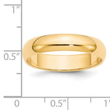 14K Yellow Gold Half Round Wedding Band, Solid 5mm, Classic Domed Ring