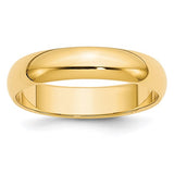 14K Yellow Gold Half Round Wedding Band, Solid 5mm, Classic Domed Ring