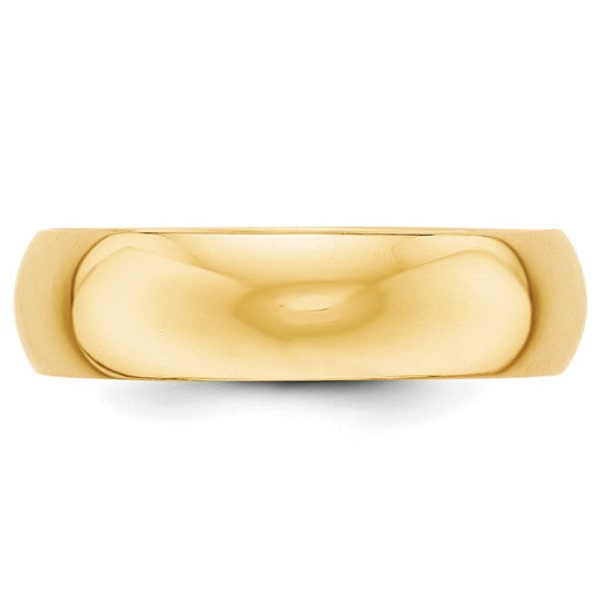 14K Yellow Gold Half-Round Domed Wedding Band, Solid 6mm Ring