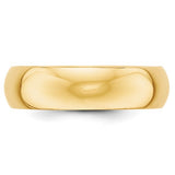14K Yellow Gold Half-Round Domed Wedding Band, Solid 6mm Ring