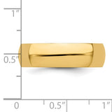 14K Yellow Gold Half-Round Domed Wedding Band, Solid 6mm Ring