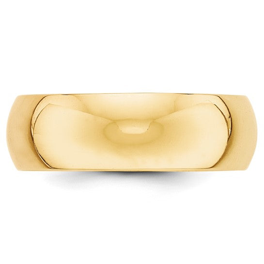 14K Yellow Gold Domed Half-Round Wedding Band, Solid 7mm