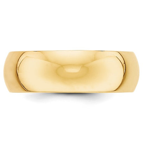 14K Yellow Gold Domed Half-Round Wedding Band, Solid 7mm