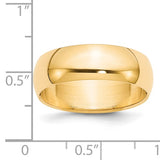 14K Yellow Gold Domed Half-Round Wedding Band, Solid 7mm