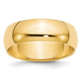 14K Yellow Gold Domed Half-Round Wedding Band, Solid 7mm