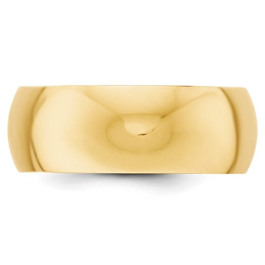 14K Yellow Gold Domed Half Round Wedding Band, 8mm Solid No Stone Classic Comfort Fit