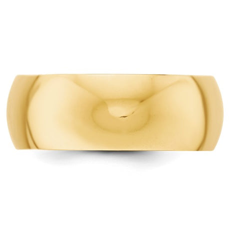 14K Yellow Gold Domed Half Round Wedding Band, 8mm Solid No Stone Classic Comfort Fit