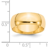 14K Yellow Gold Domed Half Round Wedding Band, 8mm Solid No Stone Classic Comfort Fit
