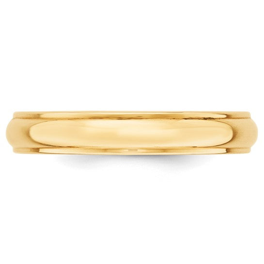 14K Yellow Gold Half-Round Wedding Band With Domed Profile And Fancy Edge, 4 Mm