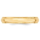 14K Yellow Gold Half-Round Wedding Band With Domed Profile And Fancy Edge, 4 Mm