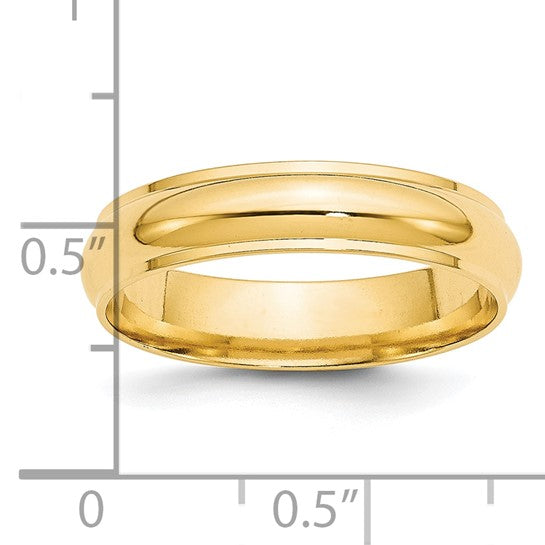14K Yellow Gold Half-Round Domed Wedding Band With Fancy Edge 5mm Comfort Fit