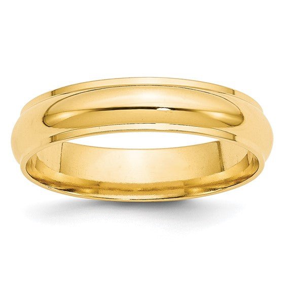 14K Yellow Gold Half-Round Domed Wedding Band With Fancy Edge 5mm Comfort Fit
