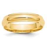 14K Yellow Gold Half-Round Domed Wedding Band With Fancy Edge 5mm Comfort Fit