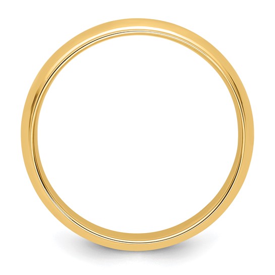 14K Yellow Gold Half Round Solid Wedding Band With Fancy Edge, 6mm Domed
