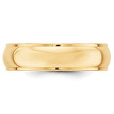 14K Yellow Gold Half Round Solid Wedding Band With Fancy Edge, 6mm Domed