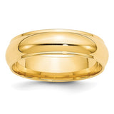 14K Yellow Gold Half Round Solid Wedding Band With Fancy Edge, 6mm Domed