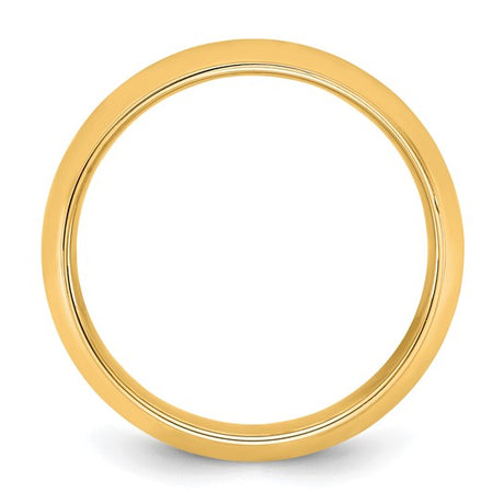 Solid 14K Yellow Gold Half Round Wedding Band, 7mm Domed Ring With Fancy Edge