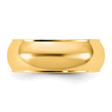 Solid 14K Yellow Gold Half Round Wedding Band, 7mm Domed Ring With Fancy Edge