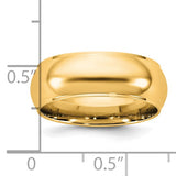 Solid 14K Yellow Gold Half Round Wedding Band, 7mm Domed Ring With Fancy Edge