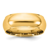 Solid 14K Yellow Gold Half Round Wedding Band, 7mm Domed Ring With Fancy Edge