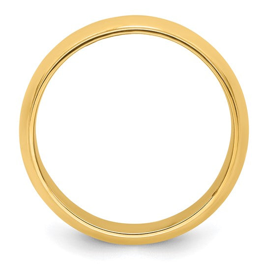 14K Yellow Gold Half Round Wedding Band, 8mm Domed Ring With Fancy Edge