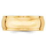 14K Yellow Gold Half Round Wedding Band, 8mm Domed Ring With Fancy Edge
