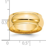 14K Yellow Gold Half Round Wedding Band, 8mm Domed Ring With Fancy Edge