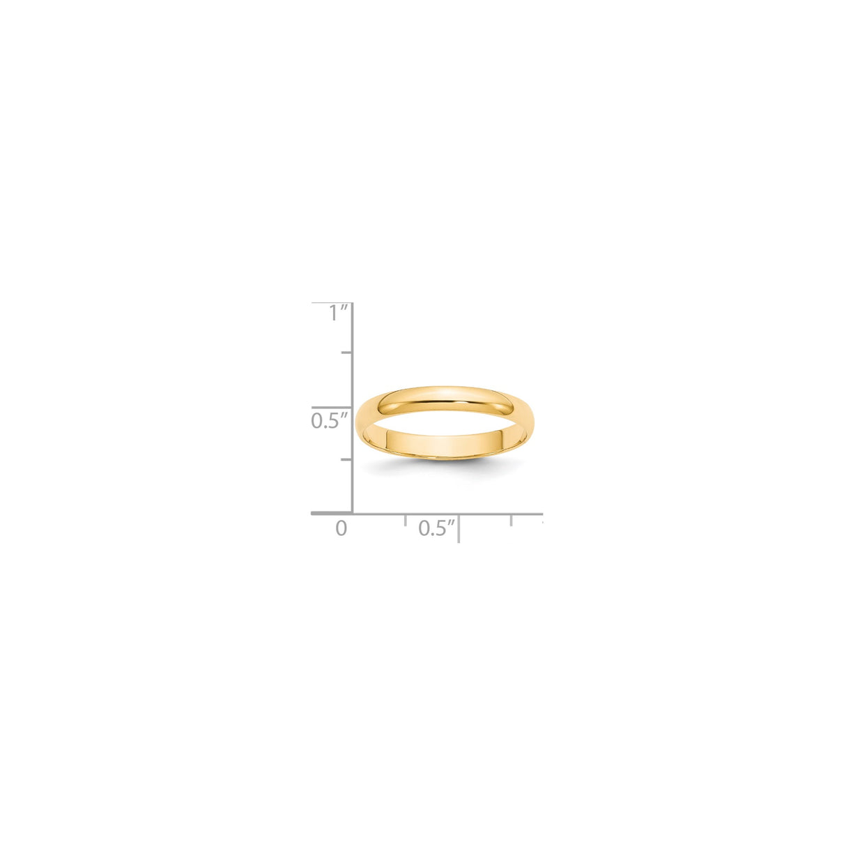 14k Yellow Gold Domed, Lightweight wedding band ring shown for scale