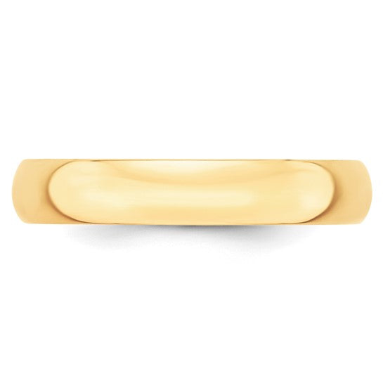 14K Yellow Gold Domed Half Round Wedding Band Lightweight 4mm Polished Finish