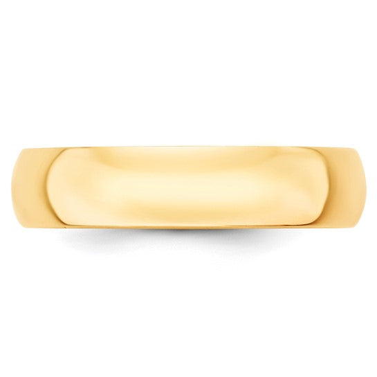 14K Yellow Gold Half-Round Wedding Band, Lightweight Solid 5mm Ring, Timeless