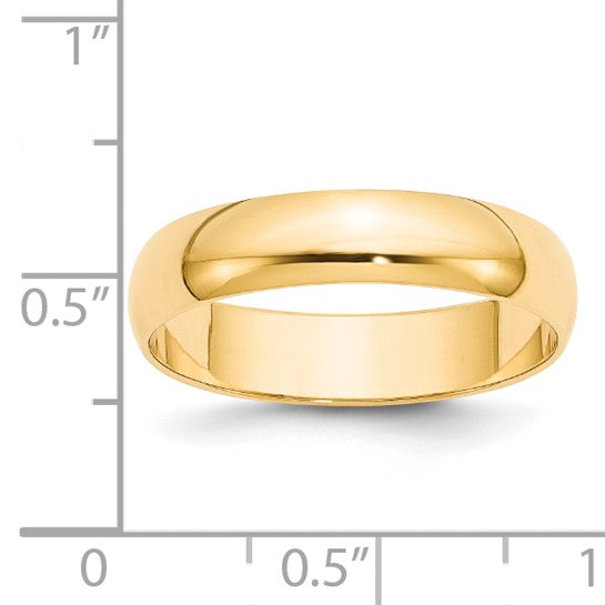 14K Yellow Gold Half-Round Wedding Band, Lightweight Solid 5mm Ring, Timeless