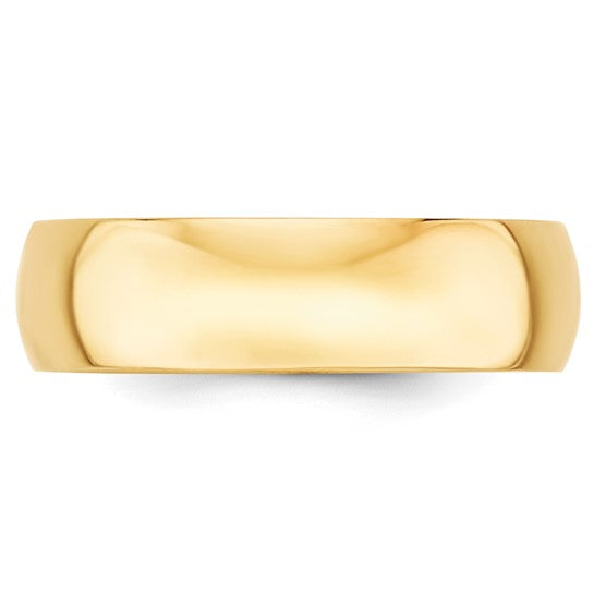 14K Yellow Gold Half-Round Domed Wedding Band, Lightweight 6 mm