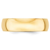 14K Yellow Gold Half-Round Domed Wedding Band, Lightweight 6 mm