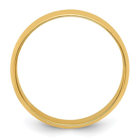 14K Yellow Gold Half-Round Domed Wedding Band, Lightweight 7mm Solid Ring