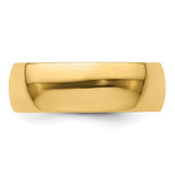14K Yellow Gold Half-Round Domed Wedding Band, Lightweight 7mm Solid Ring